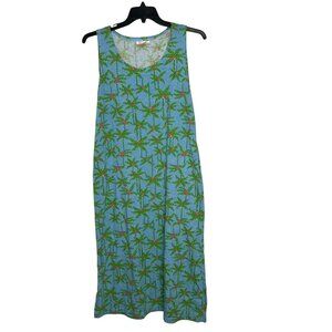 VTG Gloria’s Fashion Beach Tank Maxi Dress Sz Medium Blue Green Palm Trees Slit